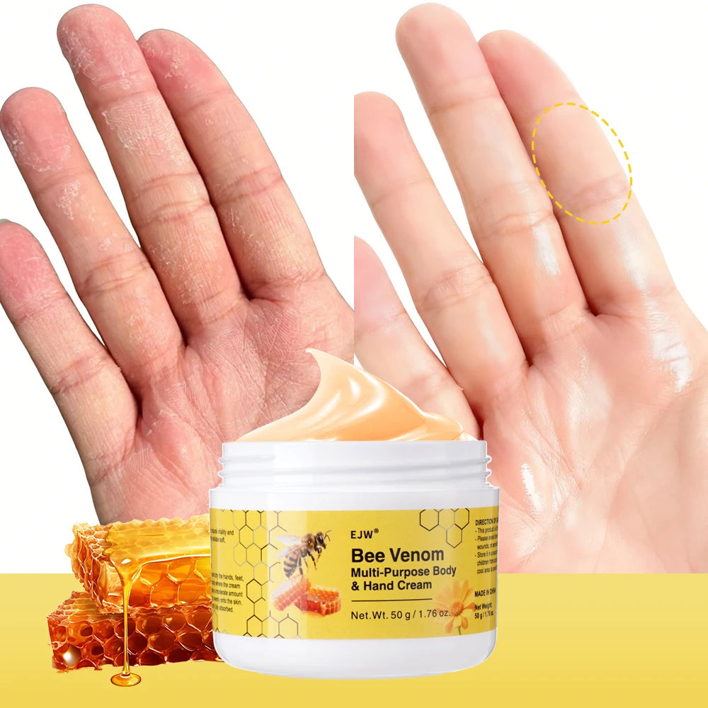 Bee Venom Body & Hand Cream for All Skin Types, Multi-Purpose Moisturizer for Soft Smooth Glowing Skin