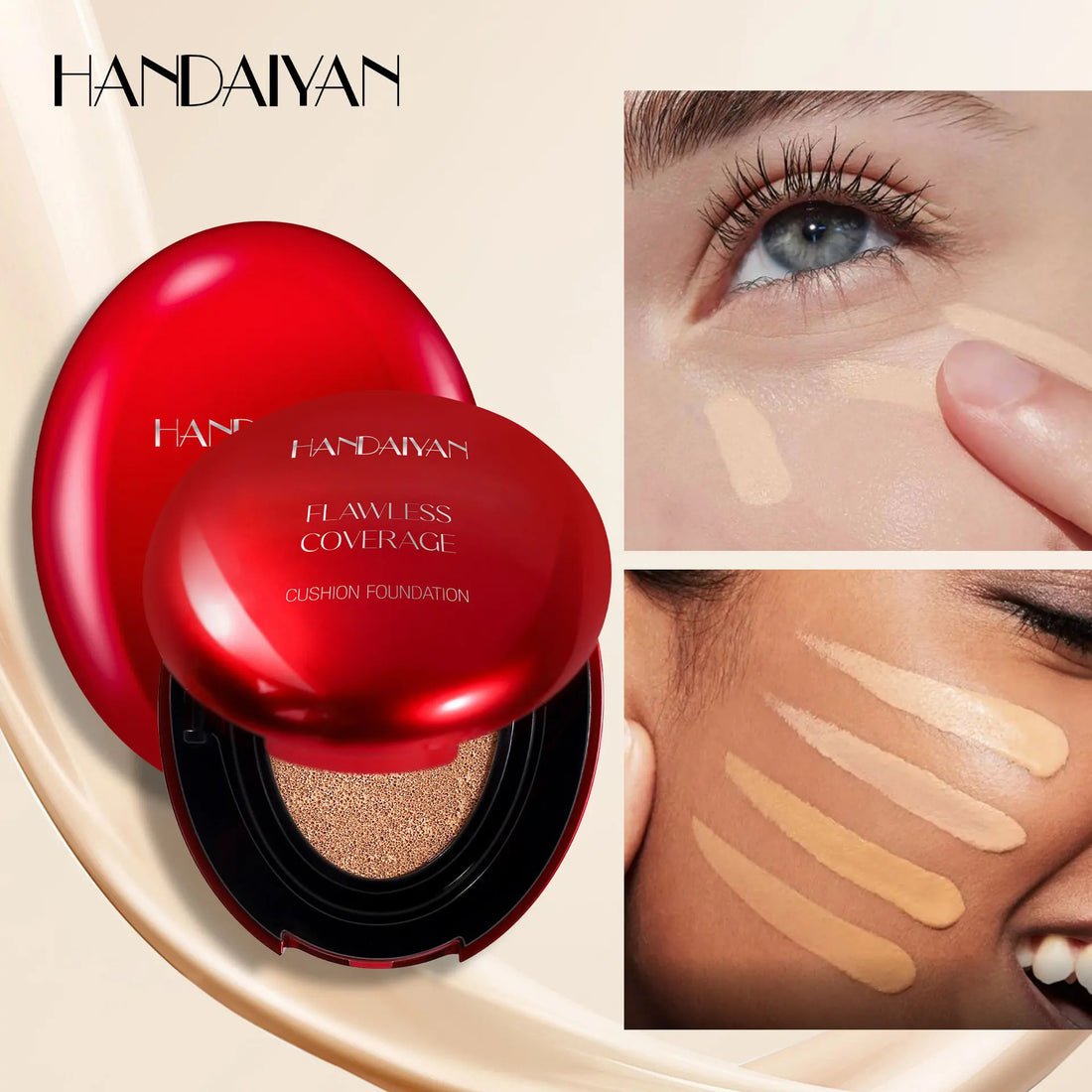 handaiyan Puff + Concealer Red Shell Foundation Natural Finish Brighten Skin Color Long Lasting Makeup Foundation
